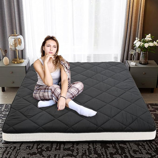 DoCred Queen Size Futon Mattress, Extra Thick Foldable Japanese Floor Mattress Memory Foam Sleeping Pad for Adults, Roll Up Mattress Tatami Mat Breathable Floor Lounger Guest Bed