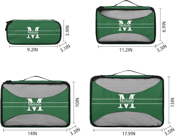 Custom Name Compression Packing Cubes Luggage Organizer Bags for Travel, Forest Green with Initial Letter Double Zipper Packing Cubes for Suitcases for Men Boys