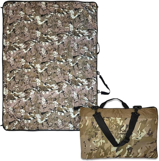 Outdoor Packable Camo Blanket - 1000D Polyester Interior & RIPSTOP Fabric Exterior Blanket with Adjustable & Removable Carrying Strap - Front, Back Storage Pocket - Ideal for Camping & Outdoor Use