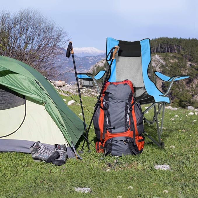 OUTDOOR LIVING SUNTIME Camping Folding Portable Mesh Chair with Removabel Footrest