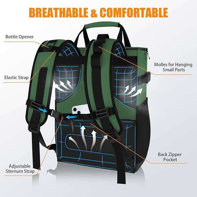 Cooler Backpack, AYAMAYA 24 Cans Insulated Lunch Backpack Cooler Leakproof, Keeps Hot/Cold for Up to 16 Hours, Lightweight Waterproof Beach Travel Camping Cooler Bag for Men and Women
