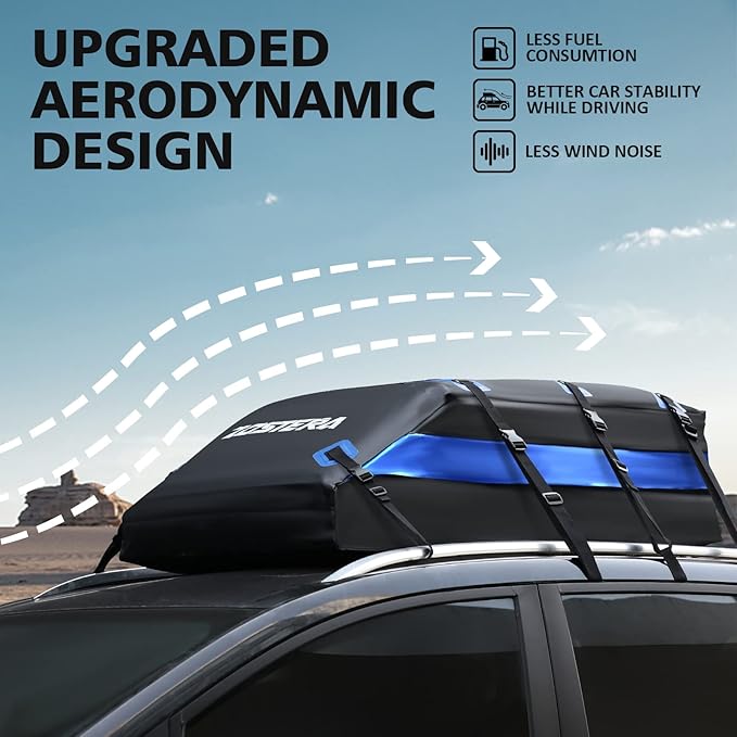 Rooftop Cargo Carrier Roof Bag,100% Waterproof,15 Cubic Feet for All Vehicle with/Without Rack,Includes Anti-Slip Mat+10 Straps+6 Door Hooks+6 Extension Straps+Soft Roof Top Luggage Lock