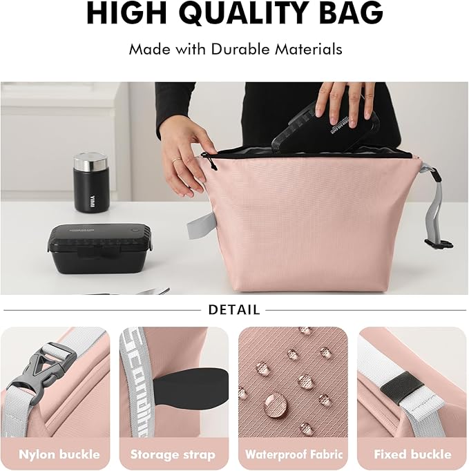 Lunch Bag for Women & Men Fresh Keep Lunch Box, Small Leakproof Cooler Bag Food Lunch Containers High Capacity Reusable Loncheras para Mujer for Work, Office, Picnic, Travel (Pink)
