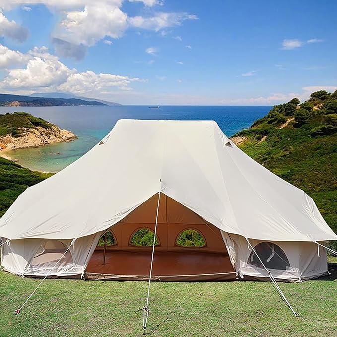 GeRRiT 900D Oxford Cloth Bell Tent, Outdoor Waterproof Yurt Bell Tent, Family Glamping Tents, 4 Season Outdoor Camping Tent, Three Doors and Six Windows, UPF50 UV Resistant, 1
