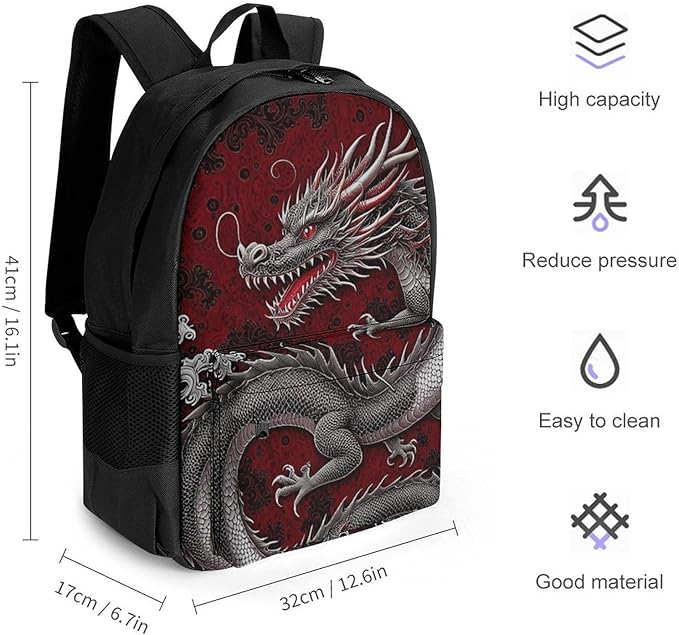 Supdreamc Rucksacks Multipurpose Anti-Theft Big Capacity Bookbag, Chinese Dragon Art Travel Hiking Camping Rucksack With Padded Straps