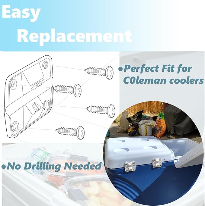 White Plastic Cooler Replacement Hinges with Screws Compatible with Coleman Cooler 5226, 5227B, 5235, 5236
