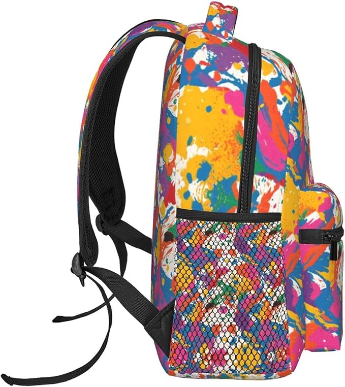 Men Women Polyester Colorful Splatter Color Art Daypack Backpack Large Capacity Carry On Bag With Smooth Zippers for Hiking Picnic Walking Cycling