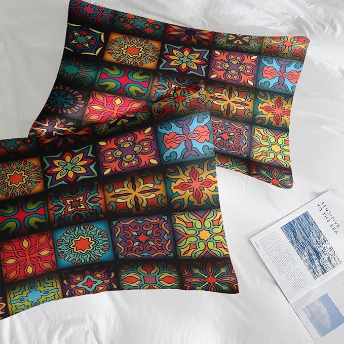 Comforter Set Full Size, Mexico Colorful Mandala Vintage 7 Pcs Bedding for Kids and Adults, Bohemian Flower Bed Sheet Sets with Fitted Sheet 2 Pillowcases & 2 Shams for Bedroom Bed Decor