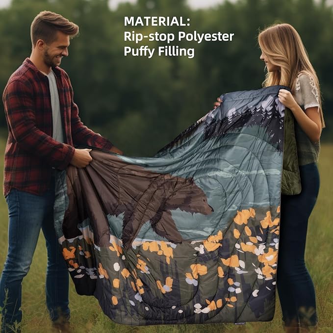 Camping Blanket Puffy - Outdoor Stadium Blanket Wearable, Lightweight, Packable, Machine Washable Camping Quilt for Traveling, Picnic, Beach, Party