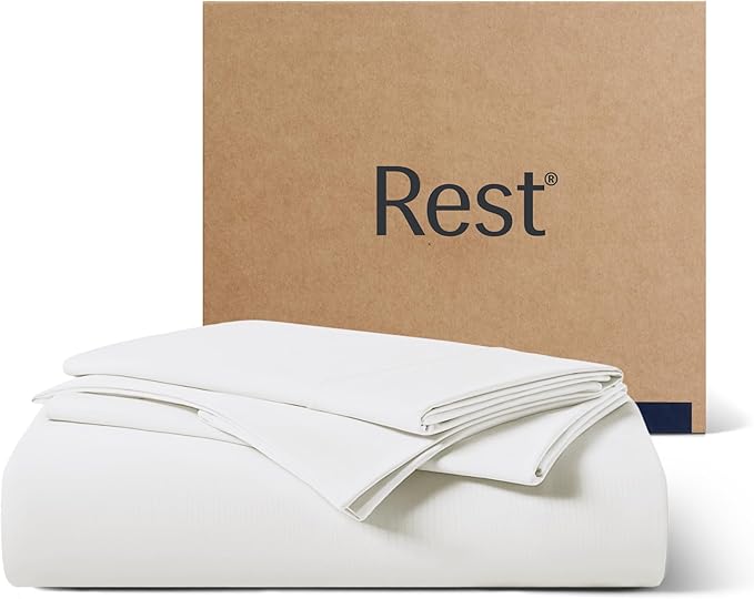 REST® Evercool®+ Starter Sheet Set, Cali King, White, Breathable Bed Sheet for Hot Sleeper and Night Sweats, with Pillowcases, Ionic+ Self-Cleaning Silver Yarn for Sensitive Skin, 3PCS No Flat Sheet