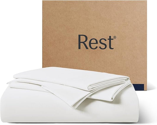 REST® Evercool®+ Starter Sheet Set, Cali King, White, Breathable Bed Sheet for Hot Sleeper and Night Sweats, with Pillowcases, Ionic+ Self-Cleaning Silver Yarn for Sensitive Skin, 3PCS No Flat Sheet