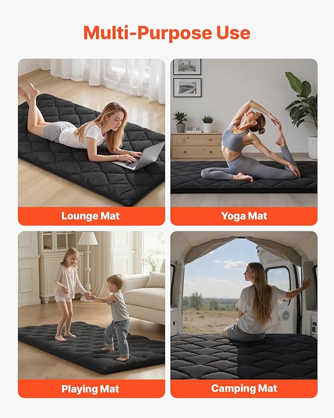 VEVOR 9-Layer Japanese Futon Mattress, 3.5" Thick Twin Tatami Mat, Foldable Roll Up Mattress for Sleeping with Storage Bag, Portable Floor Mattress for Camping Dormitory Yoga, Black