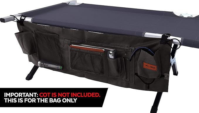 Tough Outdoors Camping Cot for Adults - Oversized Camping Cot - Durable Heavy Duty Military Bed - Elevated Foldable Cot & Camp Cots for Adults - XL Cot up to 300 lbs - w/Organizer & Storage Bag