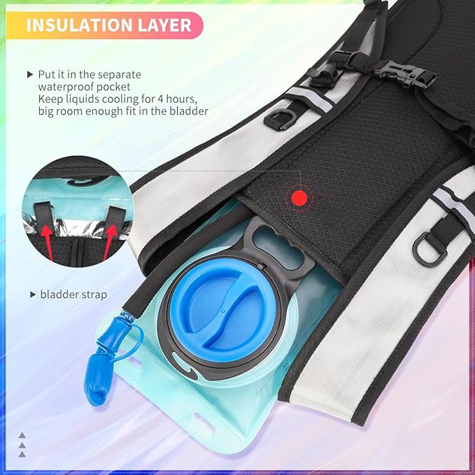 Hydration Backpack, Water Backpack with 2L Hydration Bladder, Rave Backpack Hydration Pack, Festival Essential for Raves, Hiking, Cycling, Climbing, Running, Outdoor, Camping and More