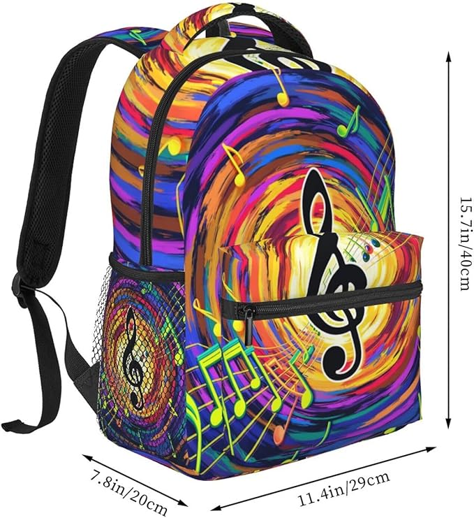 Men Women Lightweight Abstract Music Notes Art Backpack Large Capacity Carry On Bag With Padded Straps for Sports Work Walking Cycling