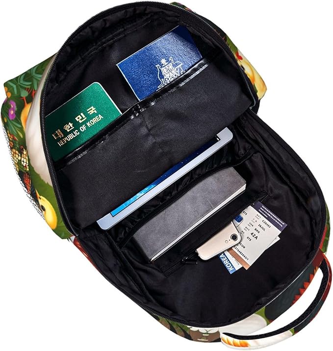 Lightweight Daypack Bookbag for Trekking Business Walking Cycling, Big Capacity Anti-Theft Multipurpose Carry On Bag, Chicken Rooster Garden Flowers Art Business Computer Bag