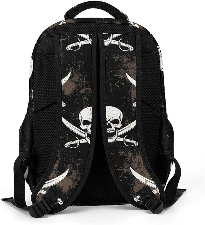 Nurse Teacher Travel Backpack Pirate Skull Flag Purse, Cute Laptop Backpack with Tumbler Holder for Women College Work Casual Daypack