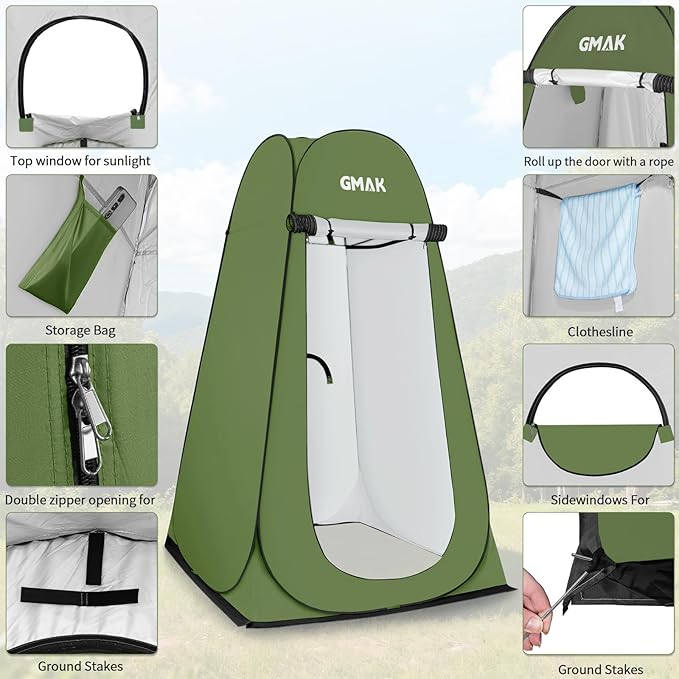 GMAK Pop Up Privacy Shower Tent, Portable Pop Up Beach Dressing Changing Room UV/Rain Outdoor Privacy Shelter Camping Tent, Shower Room Toilet Shelters for Outdoor Hiking Beach Picnic Fishing, Green