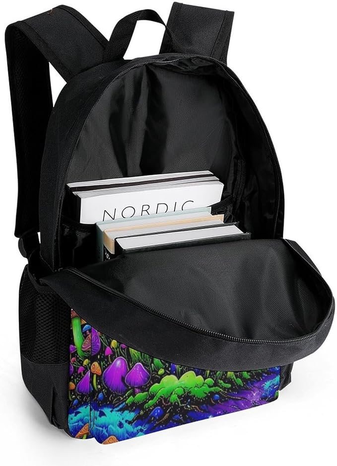 Supdreamc Daypack Backpack Multipurpose Anti-Theft Large Capacity Bookbag, Psychedelic Magic Mushrooms Trippy Galaxy Space Art Travel Hiking Camping Rucksack With Adjustable Shoulder Straps