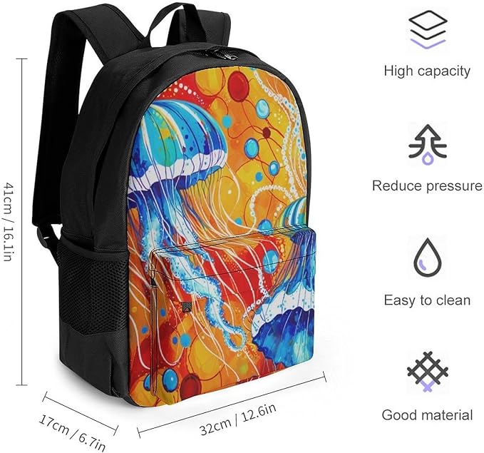 Supdreamc Backpack Multipurpose Anti-Theft Large Capacity Bookbag, Watercolor Ocean Sea Jellyfish Art Travel Hiking Daypack With Side Pockets
