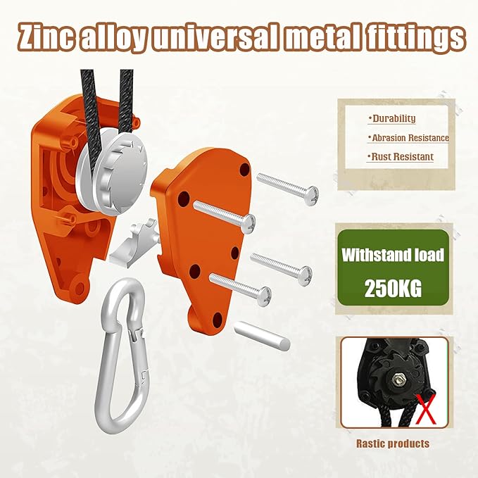 Hikeman Camping Rope with Ratchet Pulley,Quick Setup Outdoor Guy Lines Adjustable Tent Tie Downs Rope Hanger for Canopy,Kayak and Canoe,Grow Light (4PCS,Orange)