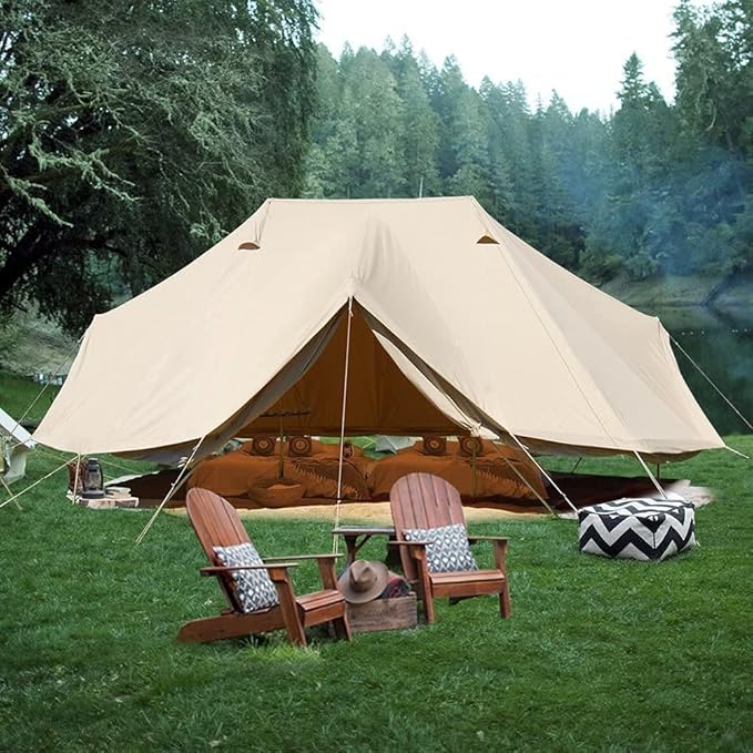 GeRRiT Outdoor Bell Tent 4-Season Luxury Large Yurt Tents 6 Meters 3 Doors Waterproof Portable Glamping Bell Tent 8-12 Persons Cotton Canvas Tent with Hook for Family Camping Hiking Hello