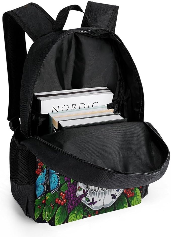 Lightweight Daypack for Camping Business Walking Cycling, Large Capacity Anti-Theft Multipurpose Bookbag, Magic Mushrooms Skull Psychedelic Butterfly Art Gym Outdoor Hiking Backpack
