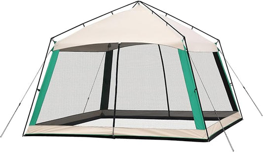 12 x 12 FT Camping Screen Tent for 8-10 Person, Easy Setup Screen House with UV 50+ Sun Protection & Mosquito Net for Camping, Backyard, Picnic, Patio Outdoor Beige & Cyan