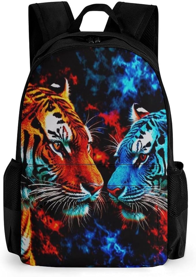 Backpack Lightweight Anti-Theft Multipurpose Trippy Red And Blue Neon Cloud Tiger Art Shoulder Bag Large Capacity Travel Hiking Backpack With Padded Straps