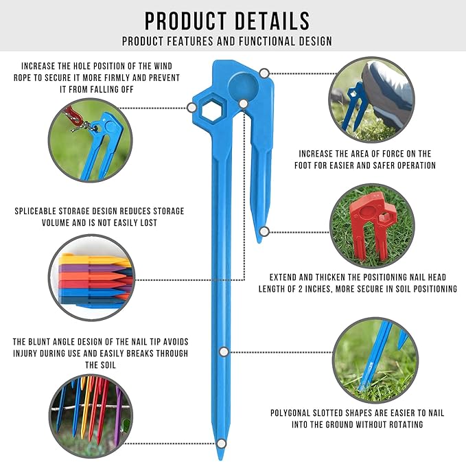 8 pcs Splicable 8 inch Outdoor Tent Stakes Heavy Duty Screw Style for Camping, Hiking, Ultimate Ground Stakes Ground Anchors Pegs
