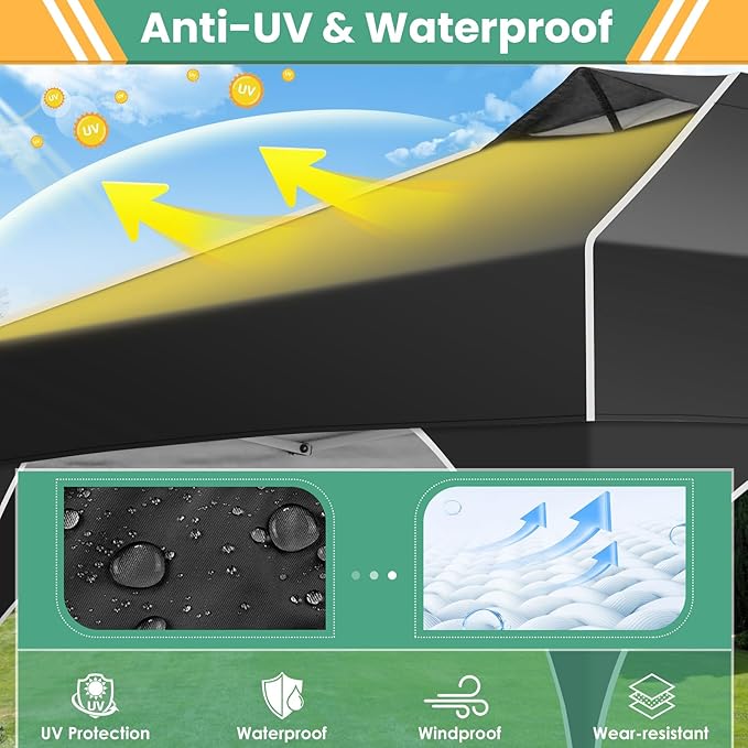 COBIZI 10x20 Pop Up Canopy Tent with 4 Sidewalls, Instant One-Push Setup, Commercial Canopy with Air Vent & Reflective Strip, UPF 50+ Waterproof Party Tent with Sandbags & Stakes for Events (Black)