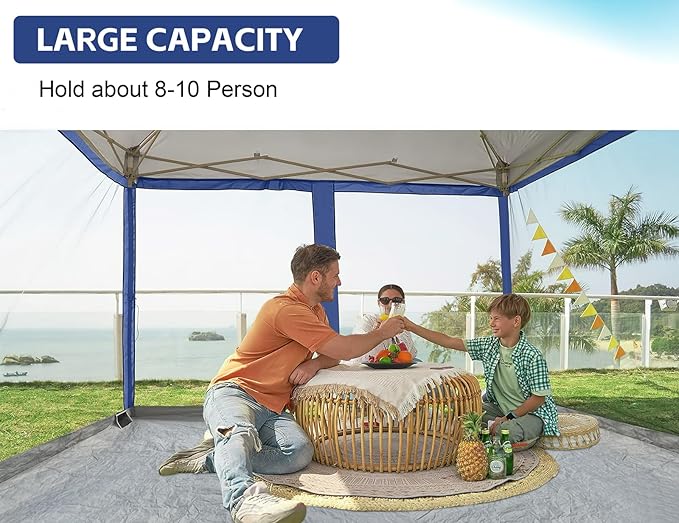 Canopy Universal Mosquito Netting Tent, Converts 10'x10' Canopy Gazebo into Camping Inner Tent, Screen House with Full PE Floors for Patio, Outdoor, Garden（TOP & Frame NOT Included） Navy Blue