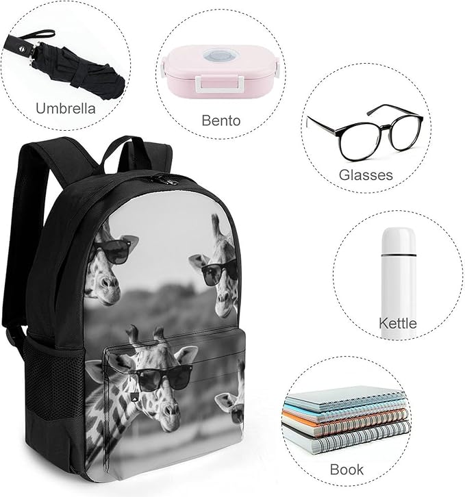 Men Women Lightweight Funny Giraffes Family Set Casual Daypack Large Capacity Bookbag With Adjustable Shoulder Straps for Gym Business Bicycle