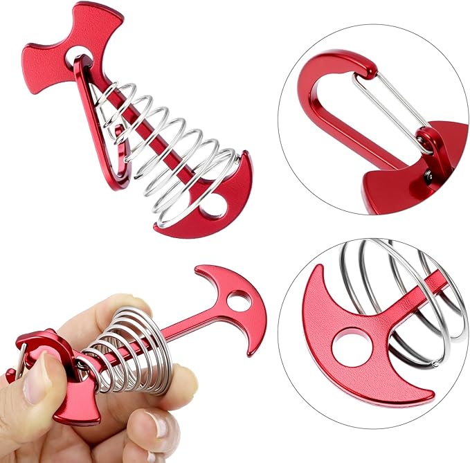 QWORK 10PCS Red Deck Anchor Pegs with Carabiners, Non-Slip Stable Anchors for Tents & Canopies on Wooden Decks