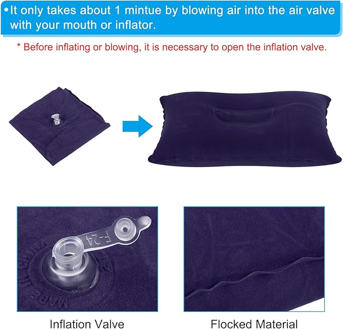 PATIKIL Inflatable Pillow, 3 Pack Squared Ultralight Camping Travel Pillow Desk Rest Neck Support for Hiking Backpacking Office, Dark Purple