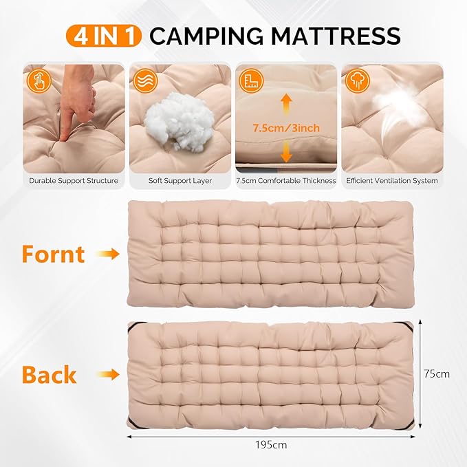 VINGLI Folding Camping Cot Bed,Camping Cots for Adults with Mattress, Foldable Cots for Sleeping with Pillow 1200D Layer Oxford for for Guest,Travel,Hiking-Brown 1P