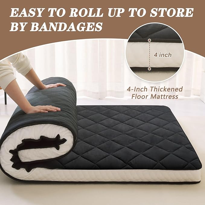 DoCred Twin Size Futon Mattress, Extra Thick Foldable Japanese Floor Mattress Memory Foam Sleeping Pad for Adults - Roll Up Mattress Tatami Mat Folding Sleeping Pad Breathable Floor Lounger Guest Bed