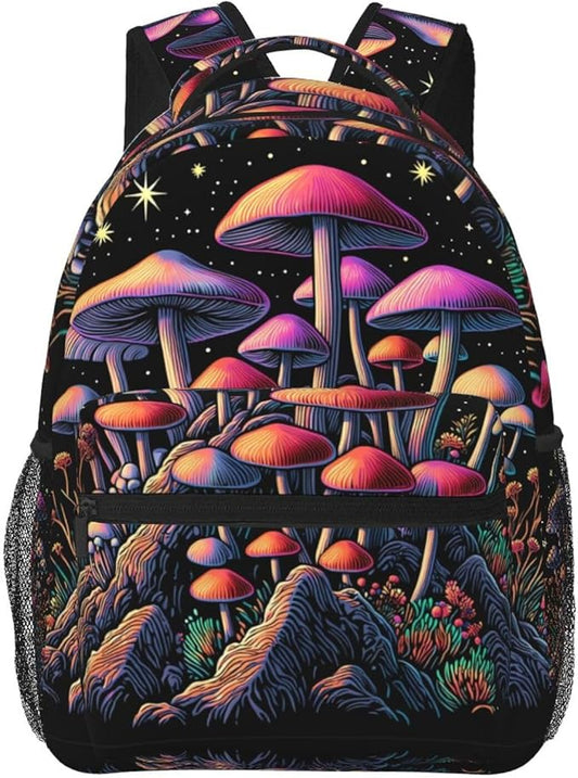 Backpack Anti-Theft Multipurpose Large Capacity Carry On Bag, Trippy Mushroom Art Camping Outdoor Backpack With Side Pockets
