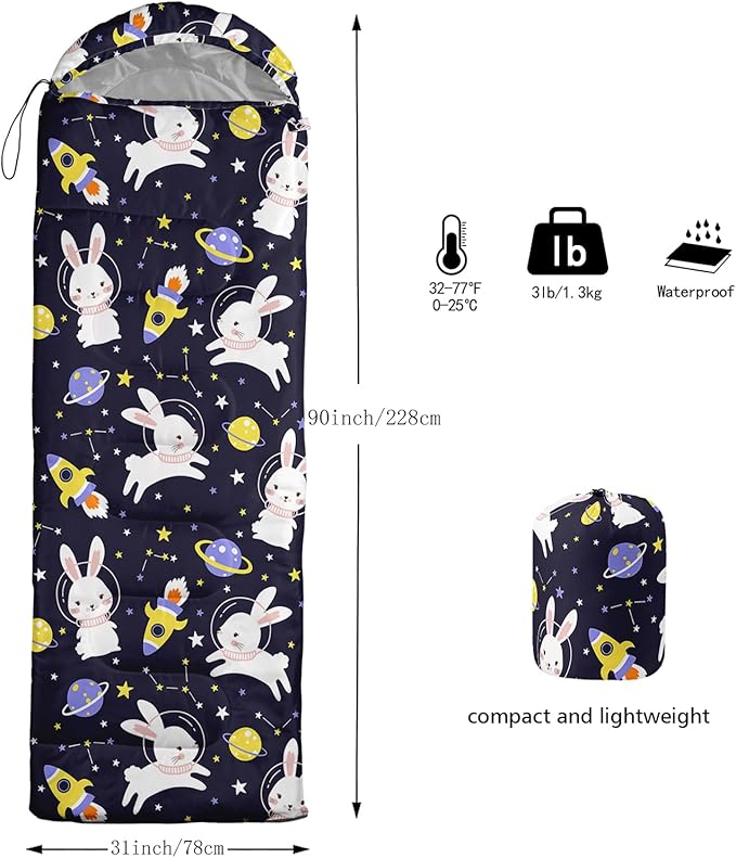 AILONEN Kawaii Puppy Sleeping Bag for Kids Boys Girls,Warm and Cool Weather,Lightweight,Waterproof Backpacking,Cartoon Cute Dog & Duck Animal Themed Blue Sleeping Bag for Camping