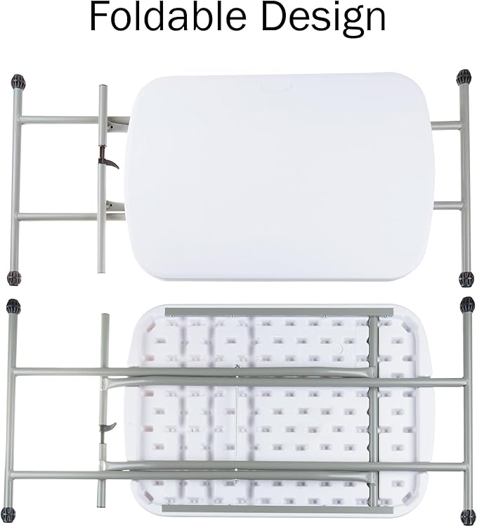 Everyday Home Folding Table - Lightweight Portable Folding Desk - Small Plastic Table for TV Tray, Playing Cards, and Craft Room (White)