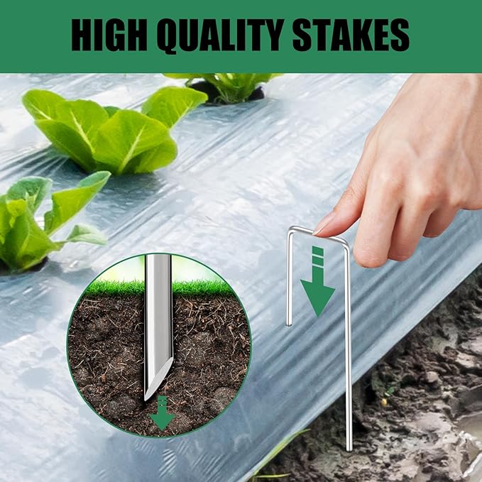 6 Inch 50 Pack Landscape Staples,11 Gauge Plant Stakes,Hot-dip Galvanized Tent Stake & Garden Stakes for Plants, Staple Landscaping Fabric SOD Pins for Decoration Weed Barrier Fabric