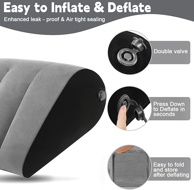 Portable Wedge Pillow Inflatable Cushion - Body Positioners Lightweight Wedge Pillow for Sleeping, Leg Elevation, Use in Bed, Travel, Camping, Fast Inflating Deflation (Grey)