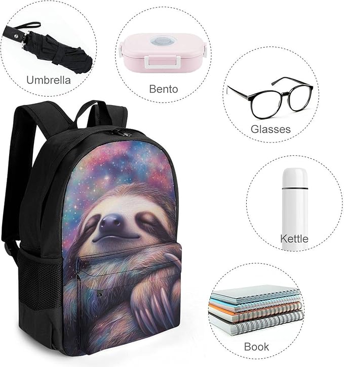 Lightweight Daypack Backpack for Trekking Work Running, Big Capacity Multipurpose Anti-Theft Bookbag, Blue Nebula Sloth Business Computer Bag