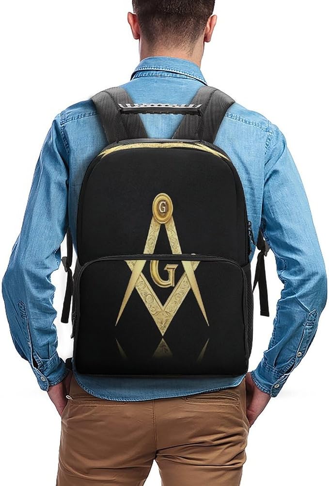 Men Women Polyester Gold Freemason Freemasonry Masonic Daypack Backpack Large Capacity Carry On Bag With Smooth Zippers for Hiking Picnic Walking Cycling