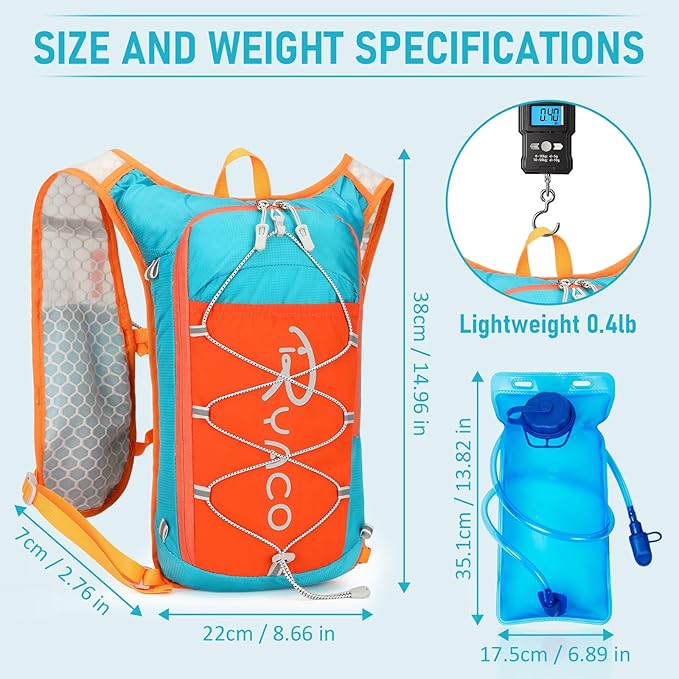 RYACO Lightweight Hydration Backpack, Running Backpack with 2L Water Bladder, Hiking Hydration Water Daypack for Cycling Rave for Men Women