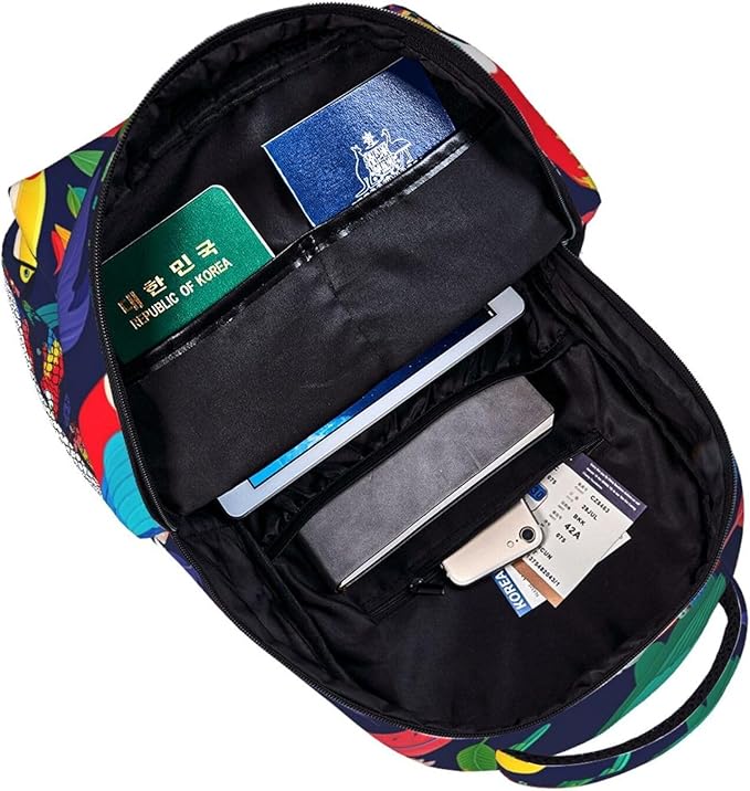 Rucksack Multipurpose Anti-Theft Big Capacity Shoulder Bag, Exotic Birds Parrot Flamingo Art Travel Hiking Camping Rucksack With Side Pockets