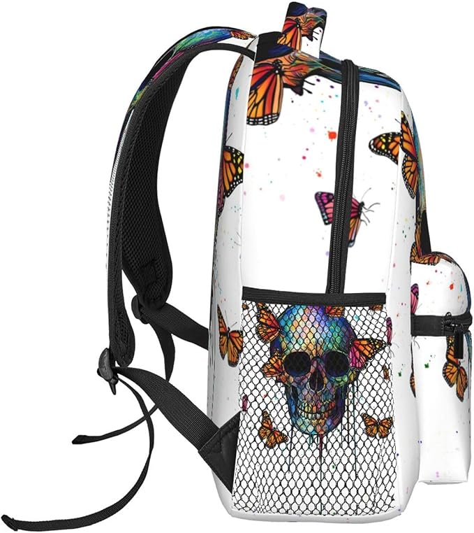Rucksacks Multipurpose Anti-Theft Big Capacity Bookbag, Mexican Skulls Colorful Butterfly Art Travel Hiking Camping Rucksack With Padded Straps