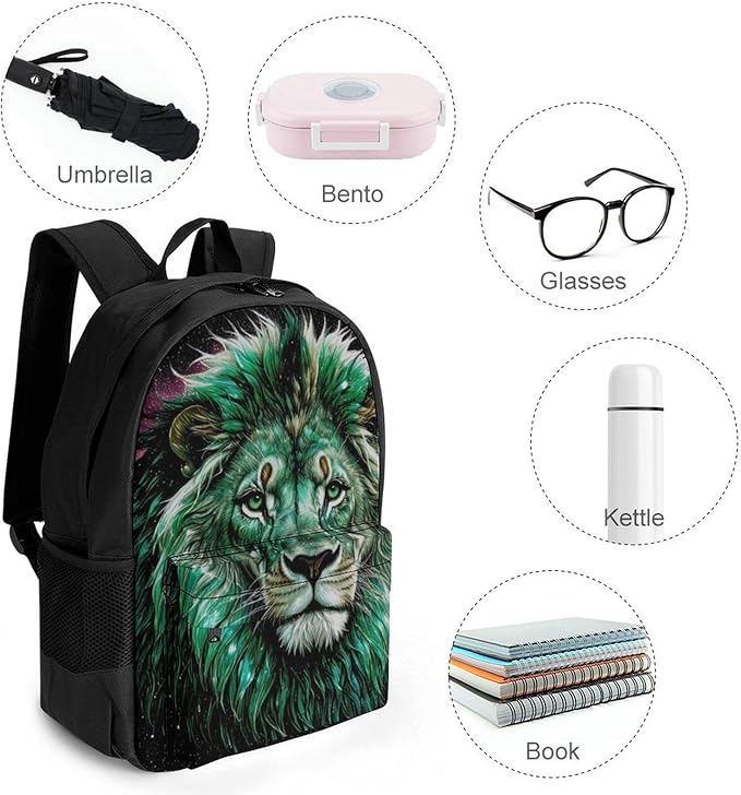 Supdreamc Rucksacks Multipurpose Anti-Theft Big Capacity Bookbag, Abstract Galaxy Lion Head Art Travel Hiking Camping Rucksack With Padded Straps