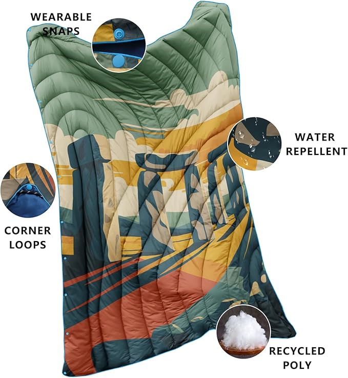 Camping Blanket,Puffy Printed Camp Blankets Lightweight Packable for Outdoor Camping,Traveling, Stadium, Hiking, Picnics