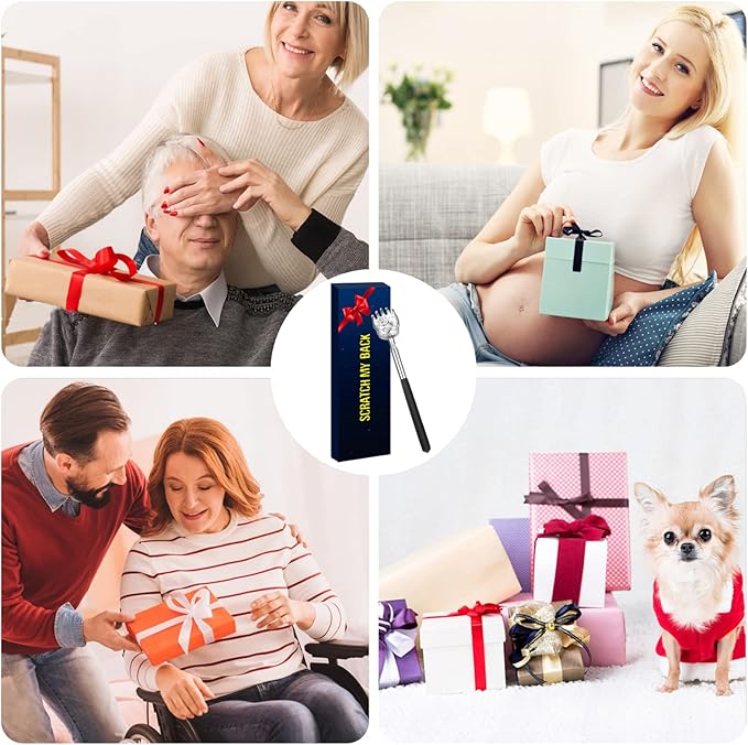 Bear Claw Back Scratcher with Gift Bag - Portable Metal Stainless Steel Telescoping Massage Tool - Gift/Stocking Stuffers for Men Women
